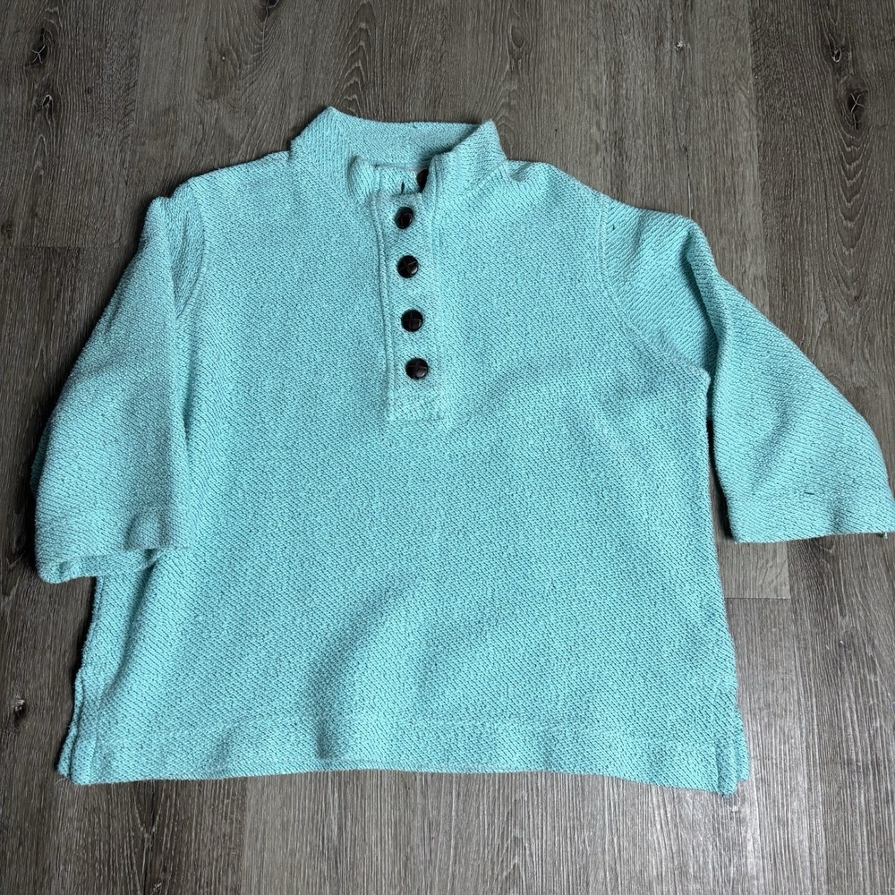 Soft Surroundings 1X Turquois Cotton Blend Pullover‎ Sweater Henley 5 Button
